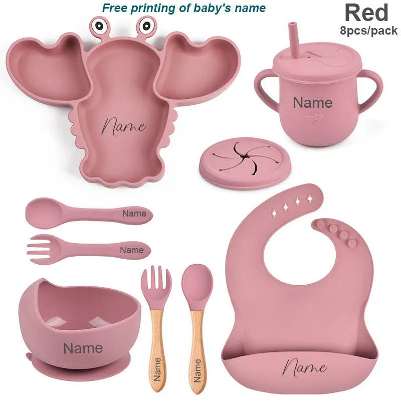 8Pcs Silicone Plates For Kids Personalized Name