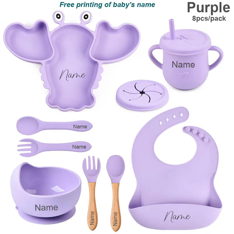 8Pcs Silicone Plates For Kids Personalized Name